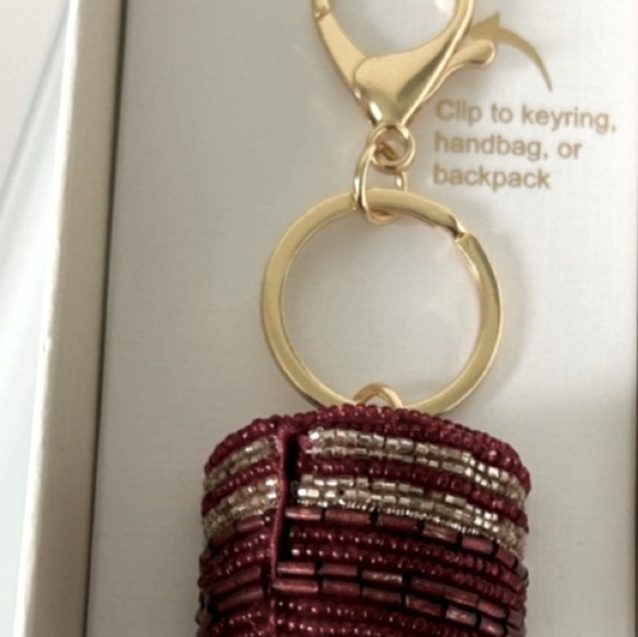 🔹️Haute Hippie🔹️ Red and Gold Beaded Wine Cup Key Chain Bag Charm - Picture 2 of 5